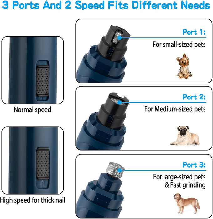 Casfuy 2-Speed Professional Electric Pet Nail Trimmer for Small Medium Large Dogs & Cats Dark Blue