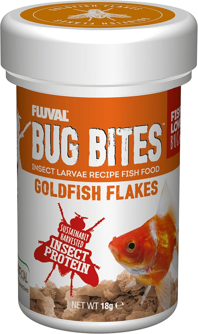 Fluval Bug Bites Goldfish Flakes for Small to Medium Fish, 3.17 oz, A7340, Brown, High Protein Food