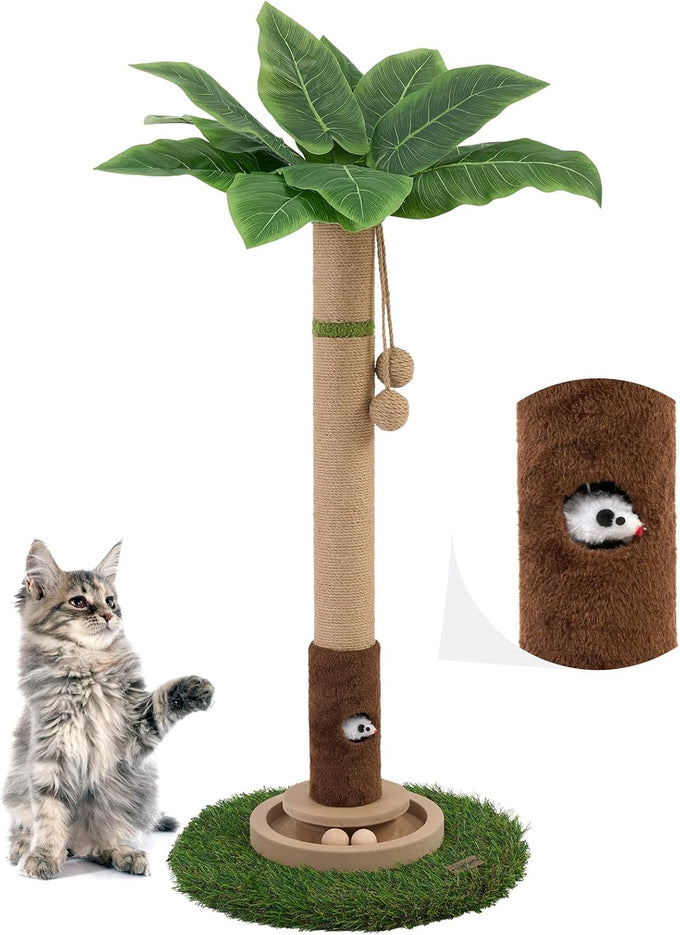 Woochpet 35'' Tall Cat Scratcher Tree Tower with Cat Toy Mouse Hole and Interactive Wooden Ball for Indoor Cats