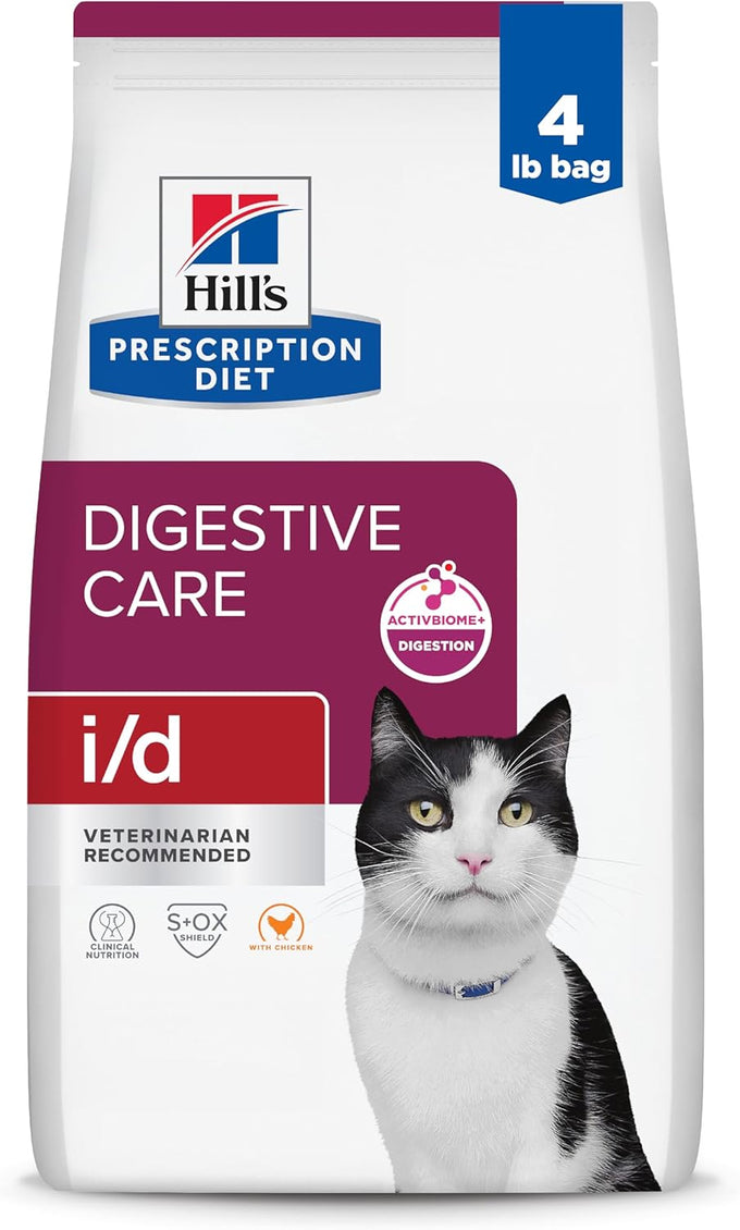 Hill's Prescription Diet i/d Digestive Care Dry Cat Food, Chicken, 4 lb. Bag