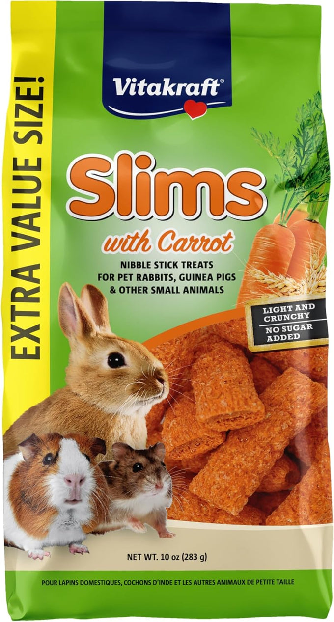 Vitakraft Slims Carrot Small Animal Treats, 10oz, Light, Healthy Food Bites for Rabbits, Guinea Pigs, Hamsters & Chinchillas