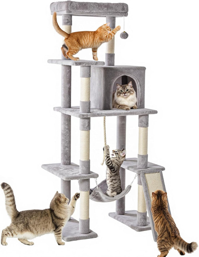 dark grey sweetcrispy 54 inch cat tree tower with scratching post and climbing ladder