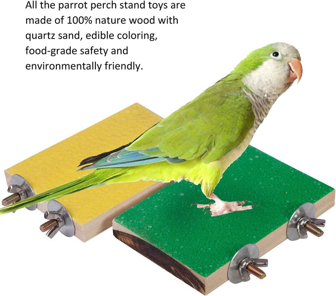 petsvv 4pc wood parrot perch stand platform toy for parakeets, parrots, cockatiels, conures, hamsters, gerbils, rats, mice bird cage accessories