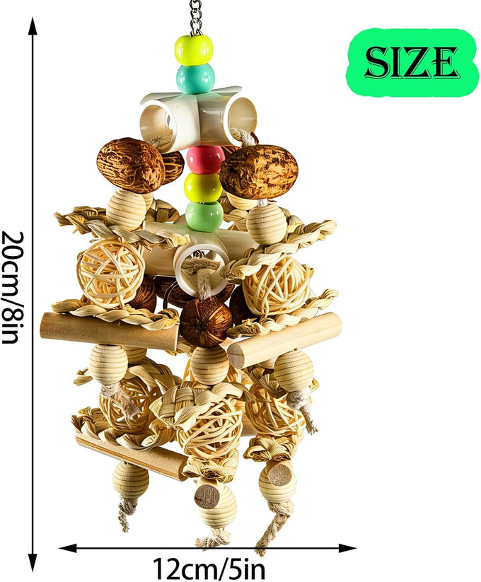 Natural Wooden Parrot Toy for Small to Medium Parrots with Safe Chewing Materials and Multi-Sensory Stimulation