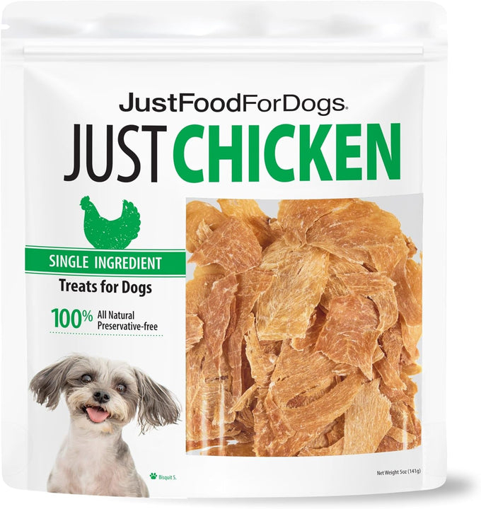 Just Food for Dogs Human Grade Chicken Breast Jerky Treats, Single Ingredient, Grain Free, Low Calorie, Rawhide Free, 5 oz