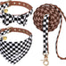 PupTecK 3-Pack Adjustable Soft Leather Dog Collar and Leash Set with Bow Tie and Bells, Black & White Checkered, Small Dogs and Cats Accessories