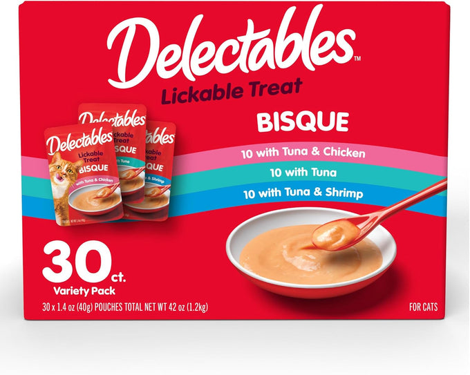 Delectables Lickable Treat Bisque Variety Pack, 30ct, Grain-Free, No Fillers, No Preservatives
