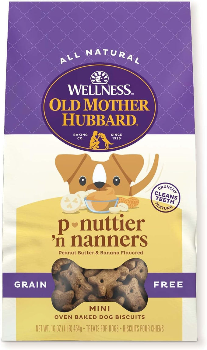 Wellness Old Mother Hubbard Classic Grain Free Mini Peanut Butter Banana Dog Biscuits, 16 oz Bag