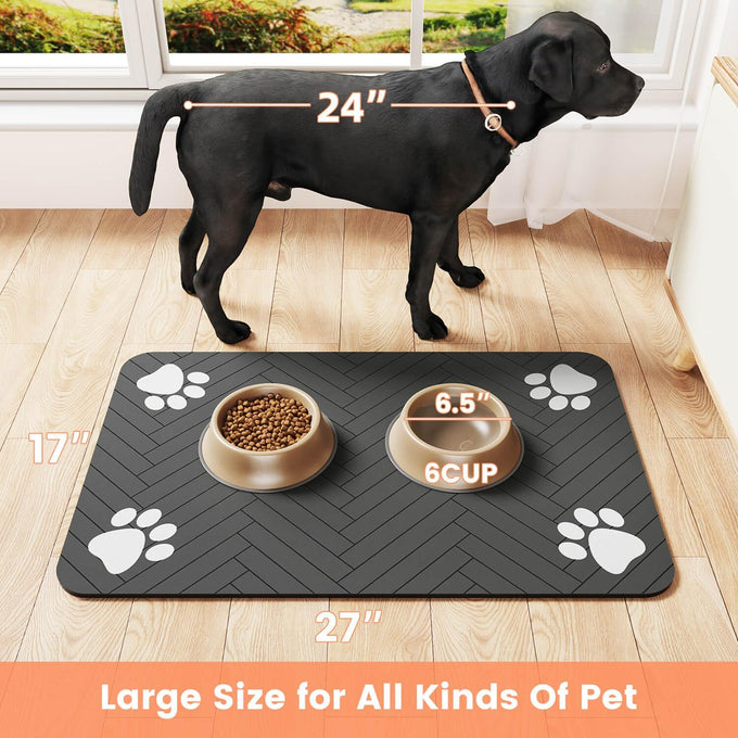 Absorbent Pet Feeding Mat with Waterproof Backing for Food and Water Bowls - 20"x12" Striped Dark Gray