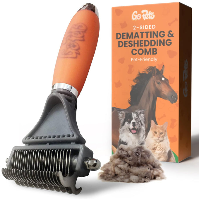 Gopets 2-in-1 dematting comb for dogs and cats, double-sided dog brush for shedding and deshedding