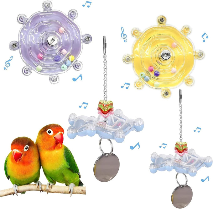 Parakeet Toys Colorful Spinner Rattle Bird Cage Enrichment Chewing Exercise for Parrots, 2pcs Random Color