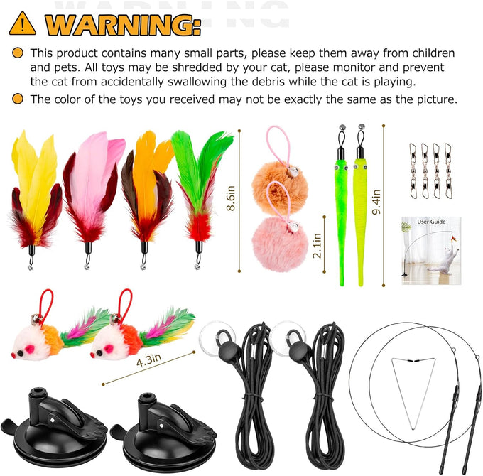 cat toys 2 pack 3 in 1 interactive indoor kitten toys suction cup detachable feathers balls mice