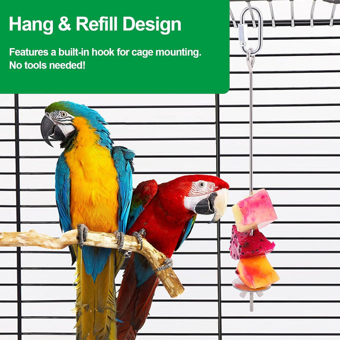 3-Pcs Stainless Steel Parrot Fruit & Vegetable Skewer Toy 6.9in/17.5cm, 8.9in/22.5cm, 10.8in/27.5cm