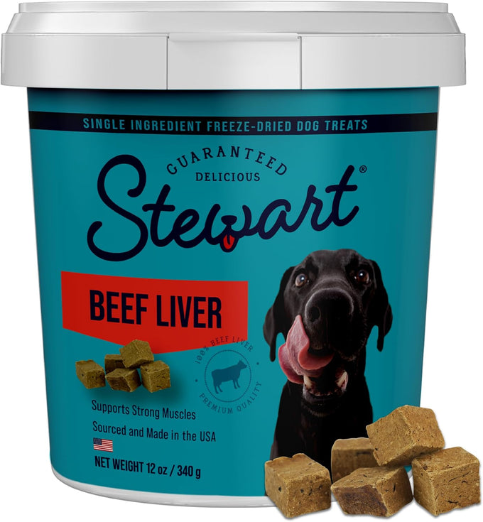 stewart 100% beef liver dog treats 4 oz tub freeze dried raw single ingredient grain free training treats or meal topper