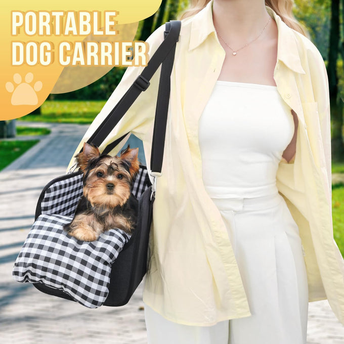 SlowTon Portable Dogs Armrest Booster Seat for Small Dog Anti-Collapse Pet Car Seat with Soft Cushion Safety Belt Black