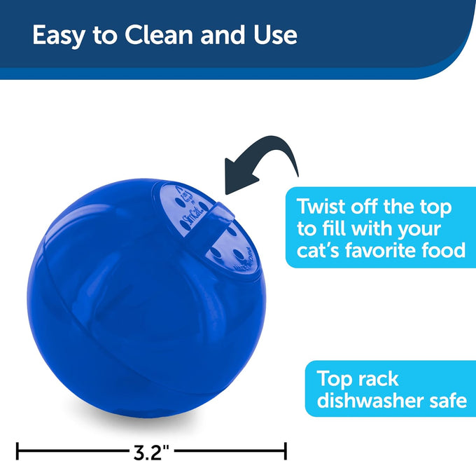 PetSafe Slimcat Slow Feeder Ball for Cats - Interactive Puzzle Game with Adjustable Openings and Portion Control (Blue)