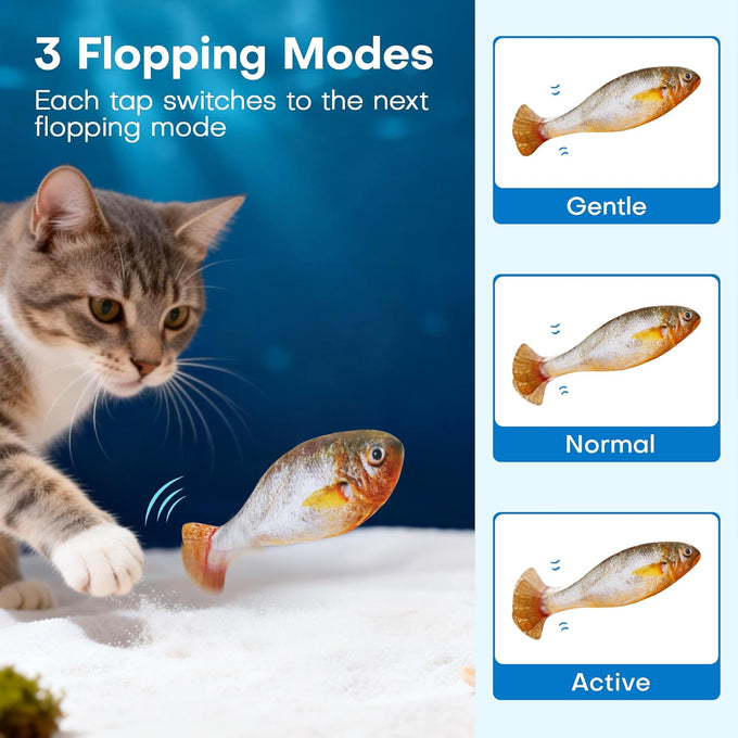 potaroma cat toys bite-sized flopping fish with catnip, realistic tap-activated moving kitten kicker, 3 floppy mode
