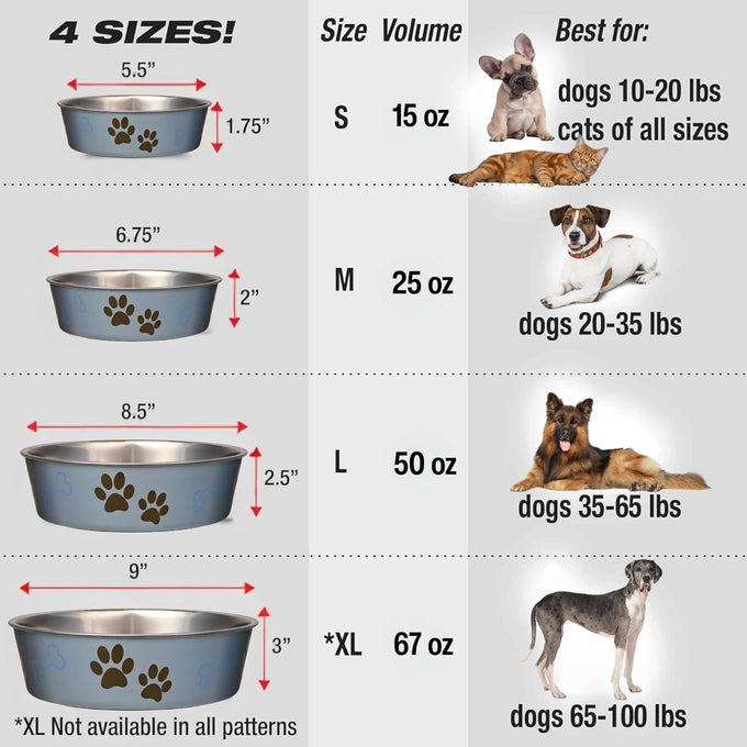 loving pets bella stainless steel dog & cat bowls - spill proof medium 20-35 lbs blueberry
