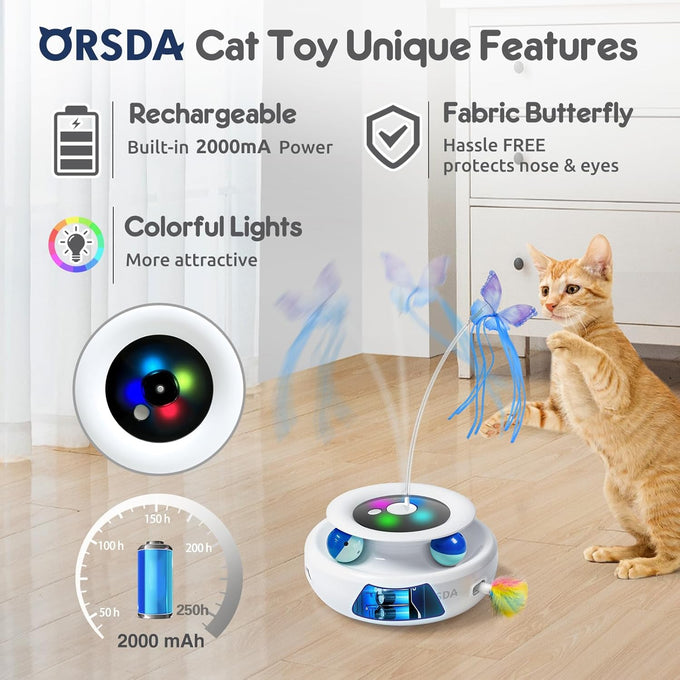 orsda 3-in-1 automatic interactive electronic cat toy with feather fluttering butterfly usb rechargeable