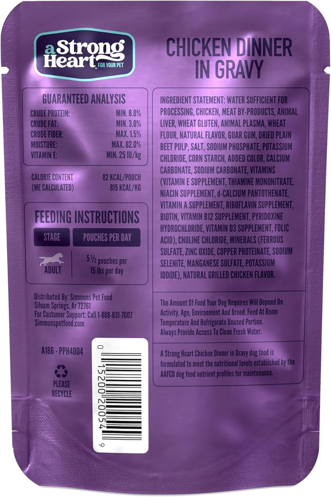 A Strong Heart Wet Dog Food Pouches, Chicken Dinner, 3.5oz, 24-Pack
