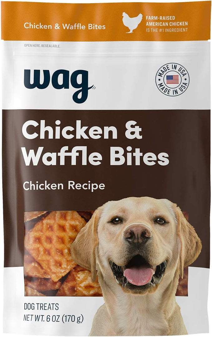 Amazon Brand Wag Dog Treats Chicken and Waffle Bites Farm-Raised Chicken Resealable Pack 24 Oz