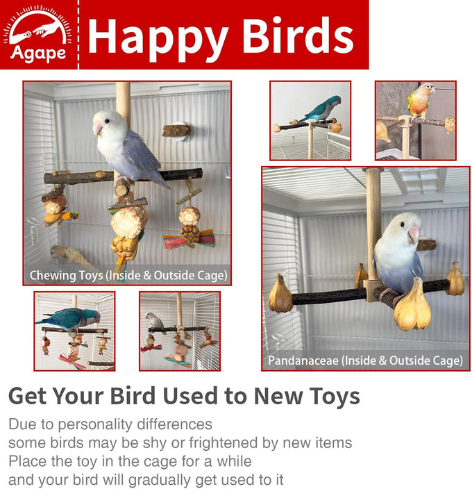 agape rotating parrot perch toy with chew toy natural wooden stand for small medium birds cage accessory