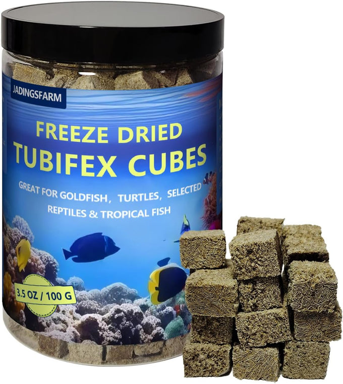 Freeze Dried Tubifex Worms Cubes 3.5 oz - High Protein Floating Fish Food for Tropical Fish and Aquariums