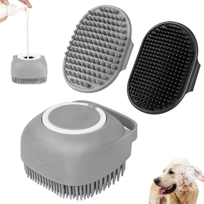 comotech 6pcs dog bath brush and toothbrush set | adjustable handle for short and long haired dogs and cats | blue