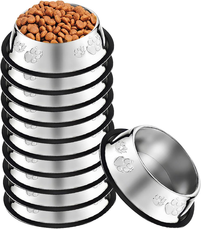stainless steel dog bowl set with rubber base non-slip pet dishes for small medium animals 7 oz capacity