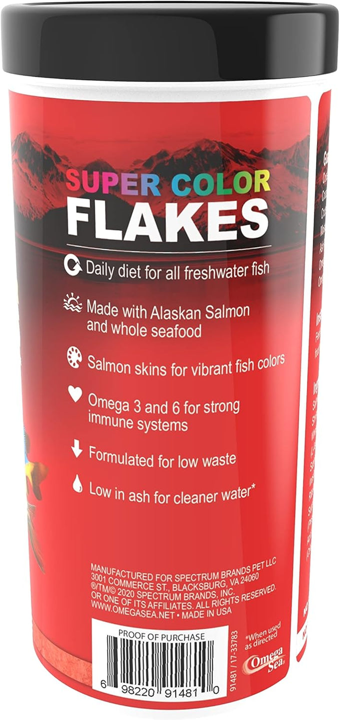 Omega One Super Color Flakes 2.2 oz aquarium fish food with beta carotene and omega 3 6 HUFA