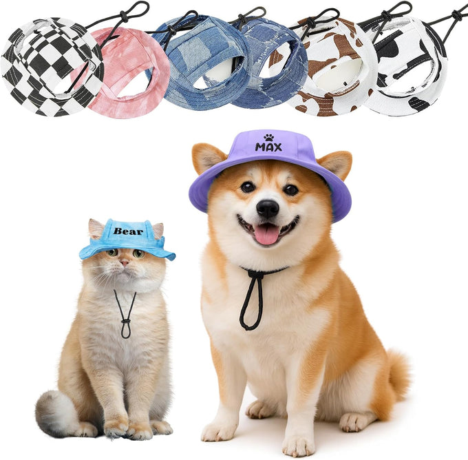 DYOART Custom Dog and Cat Visor Hats with Ear Holes, Personalized with Pet's Name, Multiple Sizes