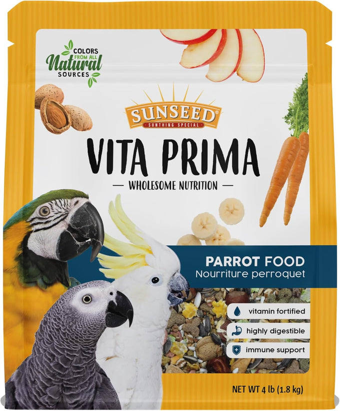 Sunseed Vita Prima Wholesome Nutrition Parrot Food, 4 LBS, nutrient-rich ancient grains, vitamins A, D, and E