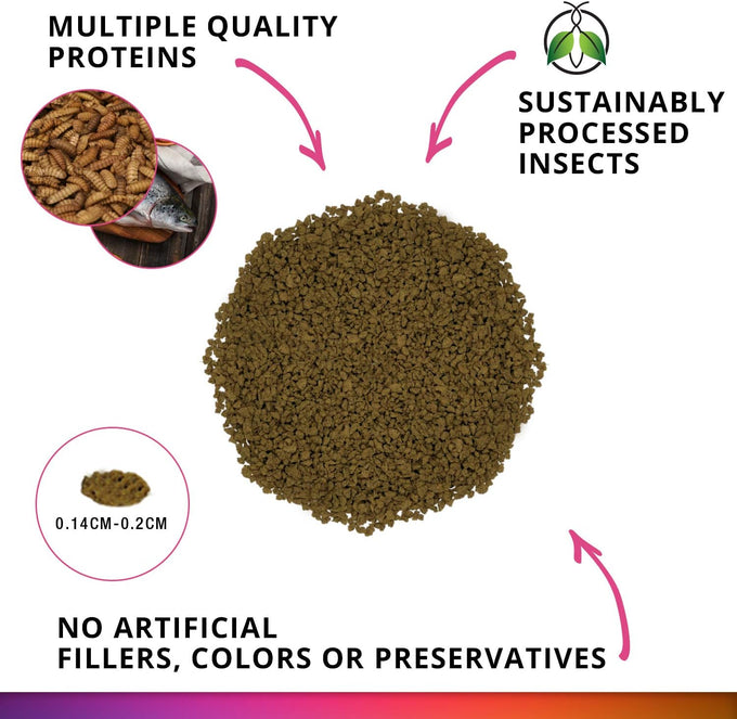 Fluval Bug Bites slow sinking granules for medium to large tropical fish, 4.4 oz, salmon and black soldier fly larvae
