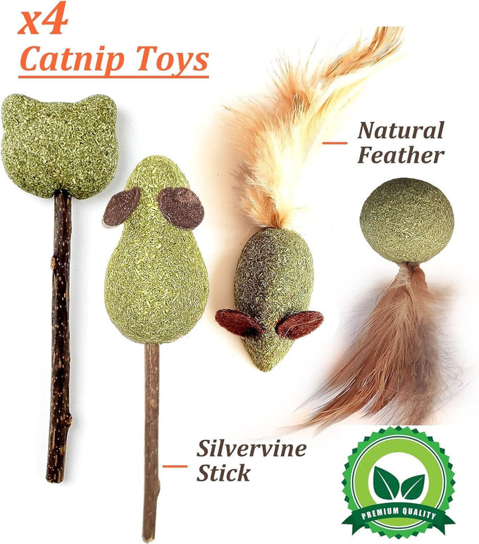 green 12 pack premium organic catnip toys for cats silvervine sticks balls mouse kicker teething toys kittens enrichment