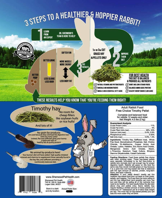Sherwood Pet Health Timothy Hay Adult Rabbit Food 10lbs Hay-Based, Grain and Soy-Free Digestive Health