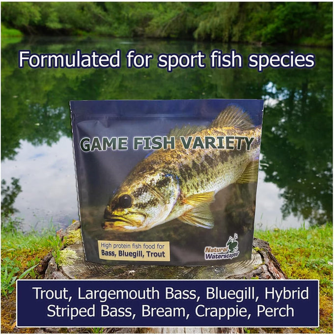 Natural Waterscapes 7 lb Game Fish Food Variety Pellets for Bass, Bluegill, and Trout in a Resealable Bag