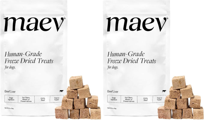 Maev 100% USDA Certified Single-Ingredient Freeze Dried Raw Beef Liver Dog Treats for Training & Sensitive Diets