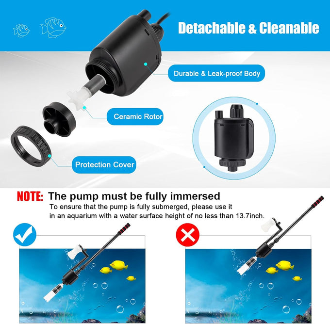 20w 110v 320gph electric aquarium gravel cleaner, vacuum, water changer and sand washer set with adjustable tube