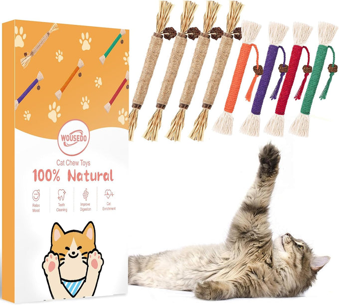 Wouseodo Natural Silvervine Sticks Cat Toy 6 Pack, Dental Care Teeth Cleaning,Matatabi Cat Nip Treat for Indoor Cats& Kittens