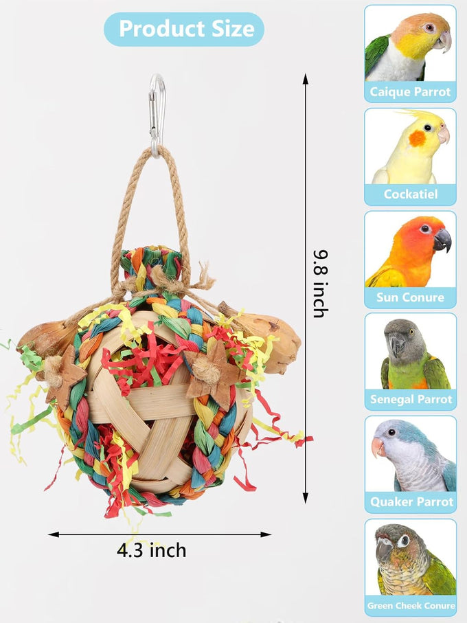 Wontee colorful crinkly shredding toys for medium-sized birds like cockatiels, conures, and parakeets, 1 pack, natural dried fruits chew
