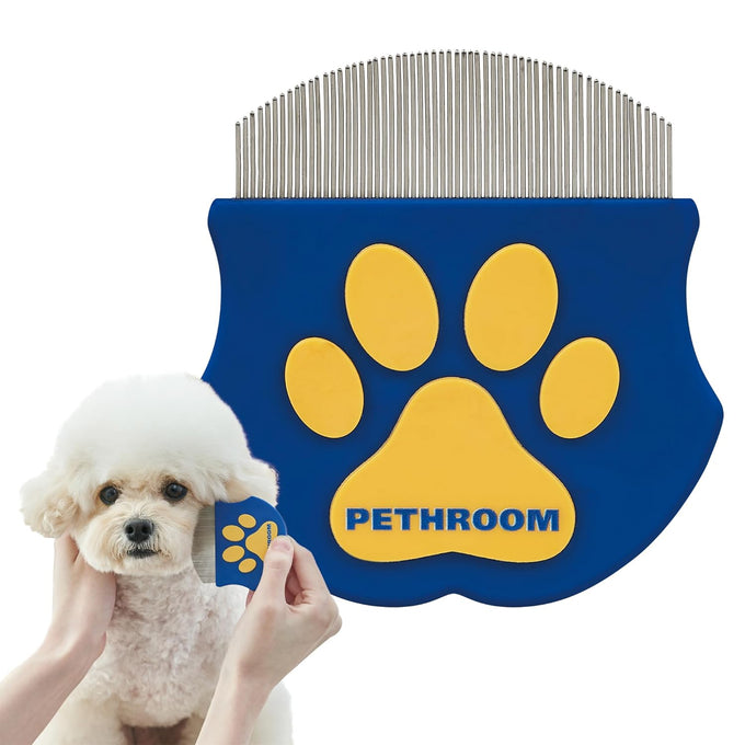 Pethroom stainless steel pet eye comb for cats and dogs, gentle grooming tool with compact design