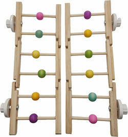 12-inch foldable hardwood parrot climbing bridge with colorful beads, 2 pack tri-section cage accessories for small birds