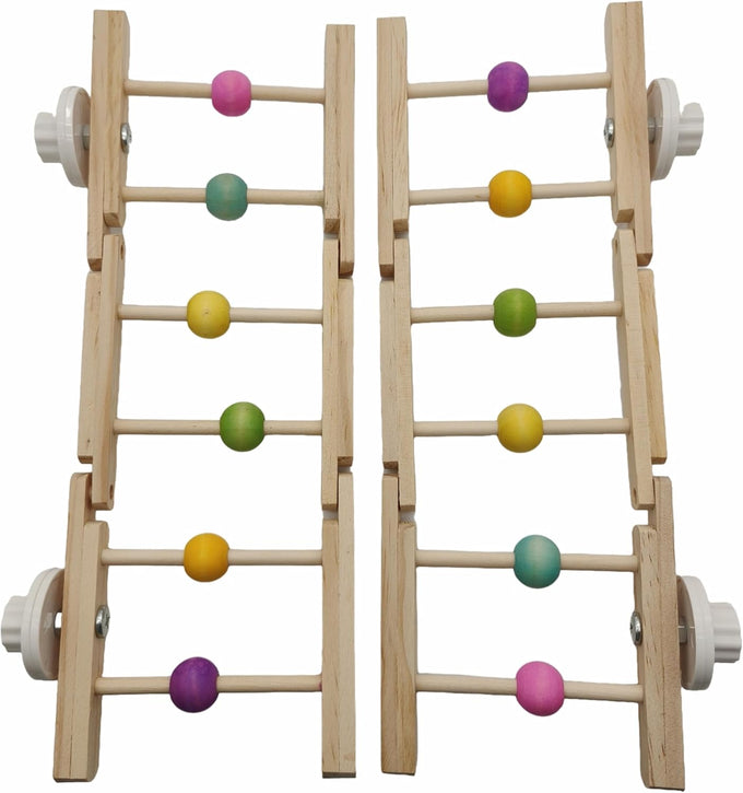12-inch foldable hardwood parrot climbing bridge with colorful beads, 2 pack tri-section cage accessories for small birds