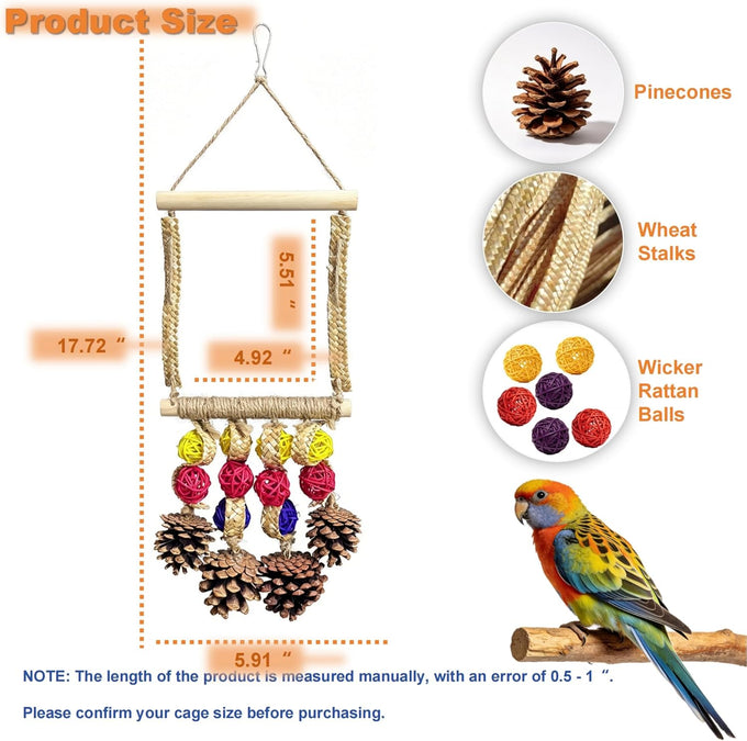 Plant-style parrot toy with sisal-wrapped perch for parakeets, cockatiels, and conures - natural pine swing