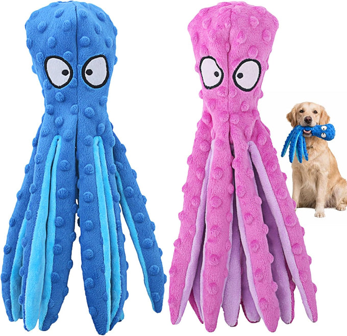 hgb large dog toys octopus no stuffing crinkle plush 2 pack for puppies and large breeds