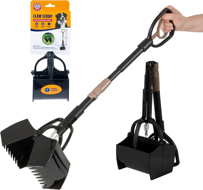 Arm & Hammer Dog Pooper Scooper Swivel Bin & Rake, Black, 32-inch Adjustable Handle, Heavy Duty Scented Waste Bags Included