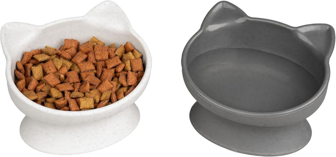 Whisker-friendly elevated cat bowls set of 2 white and gray modern pedestal design