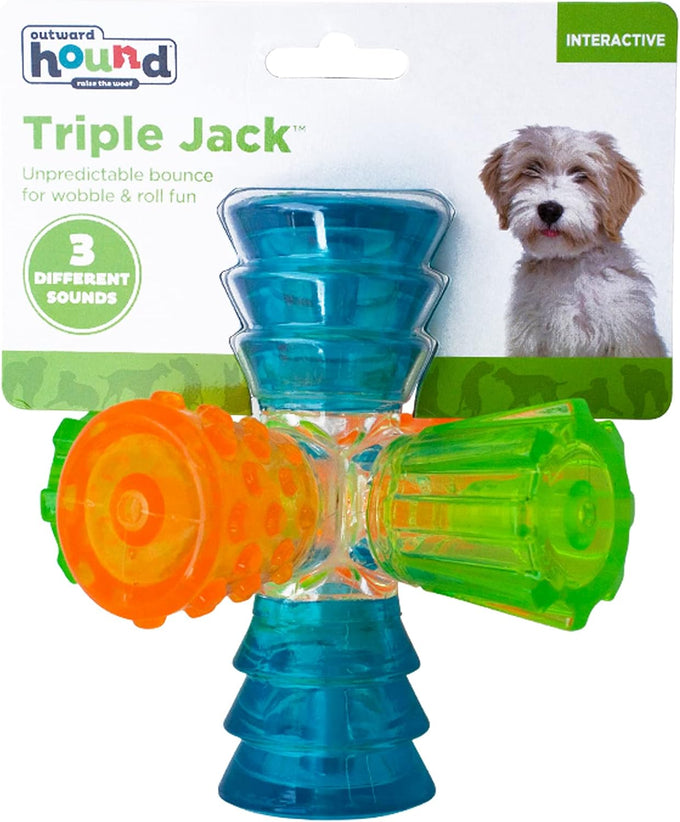 Outward Hound Triple Jack Interactive Multi-Squeak Dog Toy with Colorful Textures for Indoor and Outdoor Play