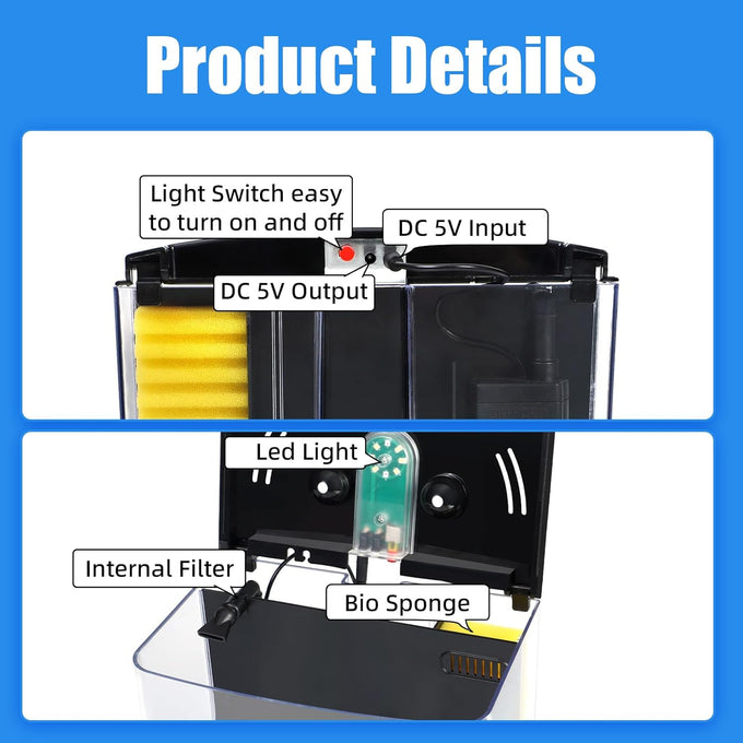 AQUANEAT 1.2 Gallon Small Rectangular Betta Fish Tank Starter Kit with LED Light and Water Filter Pump