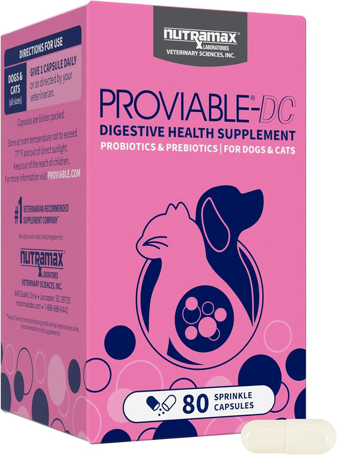 nutramax proviable probiotics for dogs and cats, 5 billion cfus, 80 capsules